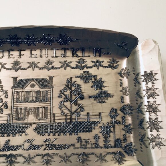 Handmade Bless Our Home Forged Aluminum Wendell August Silver Tray Platter - Picture 5 of 7